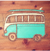 VW Bus with Surfboard Artwork 23" x 22"